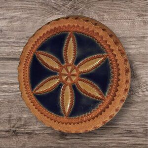 Vintage Art Pottery Round Tile Trivet Flower Jane Ashley 5.5" D